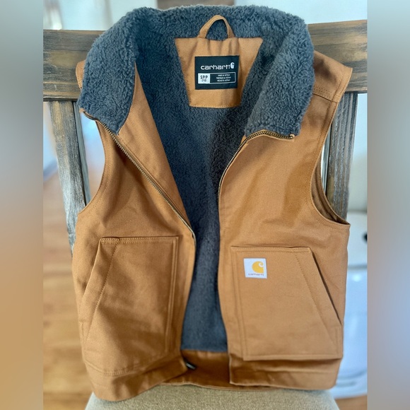 Carhartt BOYS' ZIP-FRONT CANVAS SHERPA LINED VEST - Picture 4 of 5